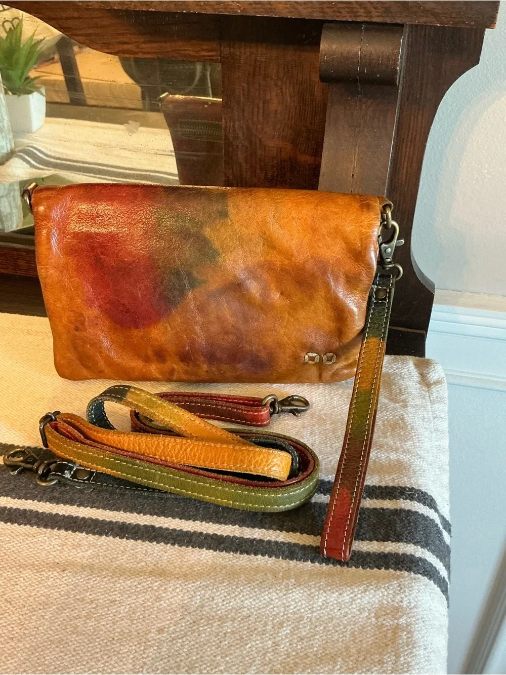 RARE Bed Stu Cadence Wallet Wristlet Crossbody Bag Woodstock Red Blue Yellow